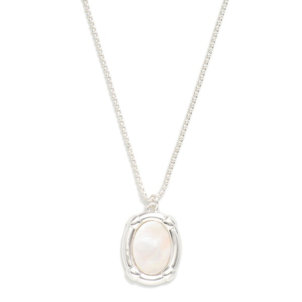 Chain Link Necklace Featuring Pearlescent & Metal Tone Pendant

- Approximately 16" L
- Extender 3" L 