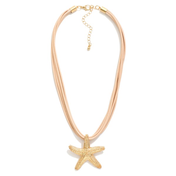 Layered Wax Cord Necklace Featuring Metal Tone Starfish Pendant 

- Approximately 16" L
- Extender 3" L