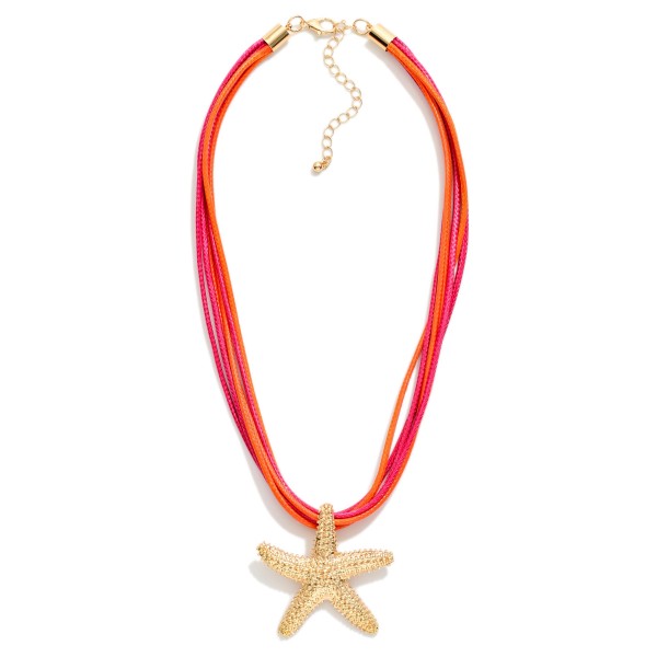 Layered Wax Cord Necklace Featuring Metal Tone Starfish Pendant 

- Approximately 16" L
- Extender 3" L