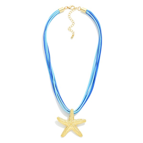 Layered Wax Cord Necklace Featuring Metal Tone Starfish Pendant 

- Approximately 16" L
- Extender 3" L