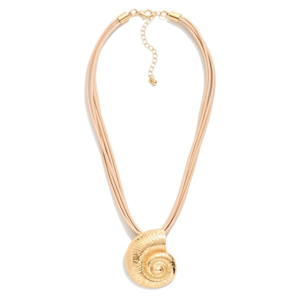 Layered Wax Cord Necklace Featuring Metal Tone Fossil Pendant 

- Approximately 16" L
- Extender 3" L