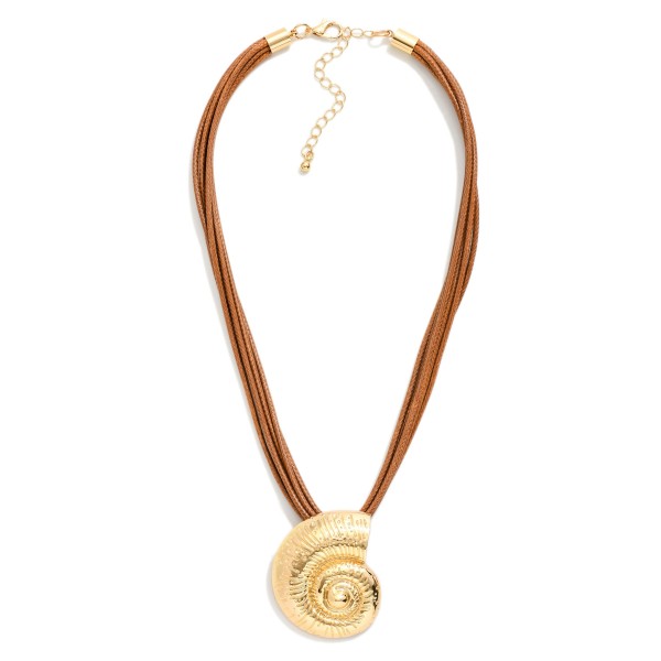 Layered Wax Cord Necklace Featuring Metal Tone Fossil Pendant 

- Approximately 16" L
- Extender 3" L