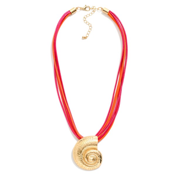 Layered Wax Cord Necklace Featuring Metal Tone Fossil Pendant 

- Approximately 16" L
- Extender 3" L