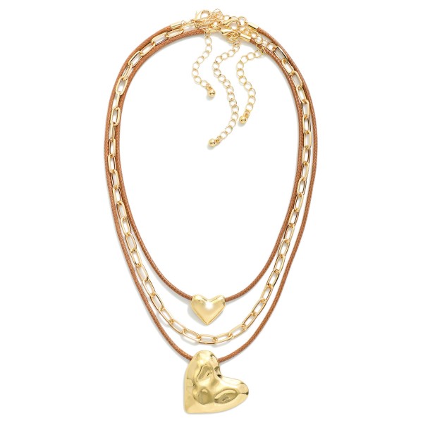 Layered Leather Necklace Featuring Flat Hammered Heart Pendant

- Approximately 19" L
- Extender 3" L

