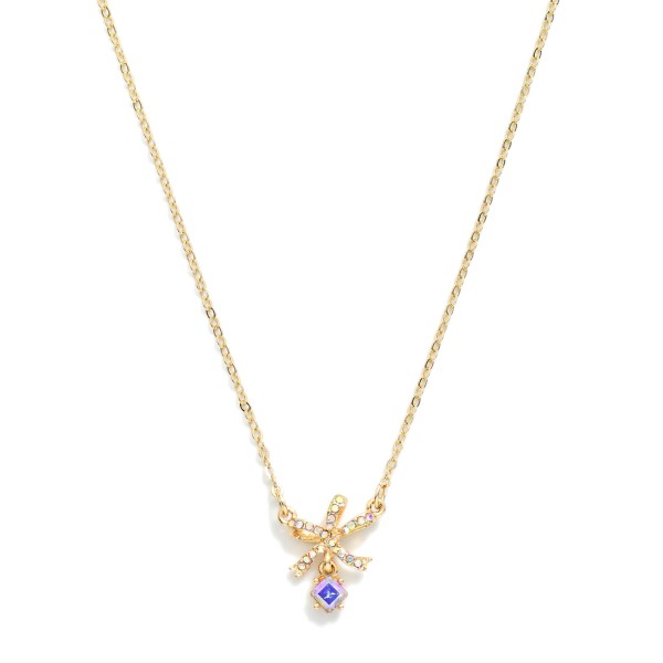 Dainty Chain Link Necklace Featuring Cubic Zirconia & Metal Tone Bow Pendant

- Approximately 15.5" L
- Extender 2" L

