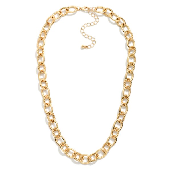Metal Tone Oval Chain Link Necklace Featuring Twisted Oval Stations  

- Approximately 16" L
- Extender 2" L

