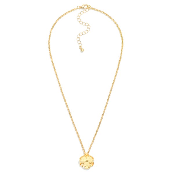 Chain Link Necklace Featuring Gold Tone Flower Pendant 

- Approximately 17.50" L 
- Extender 3" L 