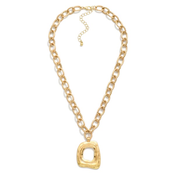 Twisted Metal Tone Chain Link Necklace Featuring Featuring Squared Pendant 

- Approximately 20" L
- Extender 2" L

