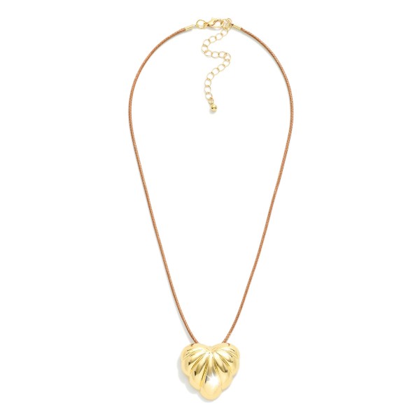 Vegan Leather Necklace Featuring Flat Textured Heart Pendant

- Approximately 16" L
- Extender 2" L

