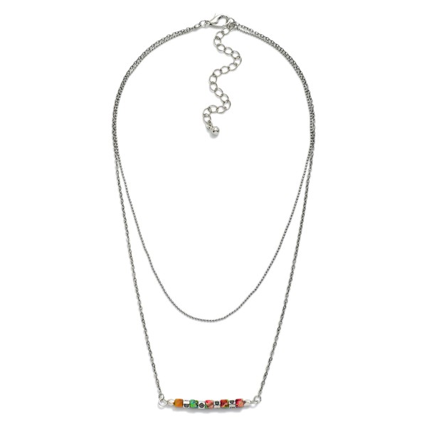 Layered Chain Link Necklace Featuring Beaded Bar Pendant 

- Approximately 16" L
- Extender 3" L