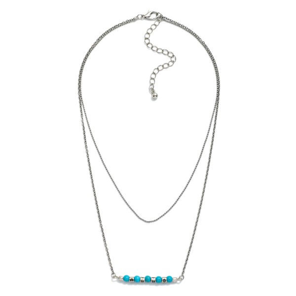 Layered Chain Link Necklace Featuring Beaded Bar Pendant 

- Approximately 16" L
- Extender 3" L