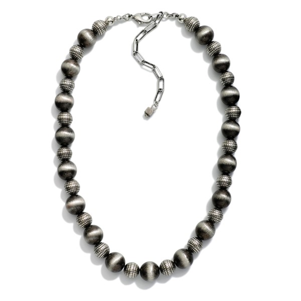 Brushed Metal Bead & Textured Metal Bead Beaded Necklace 

- Approximately 14" L
- Extender 3" L