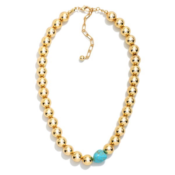 Chunky Metal Tone & Turquoise Bead Beaded Necklace 

- Approximately 14" L
- Extender 3" L