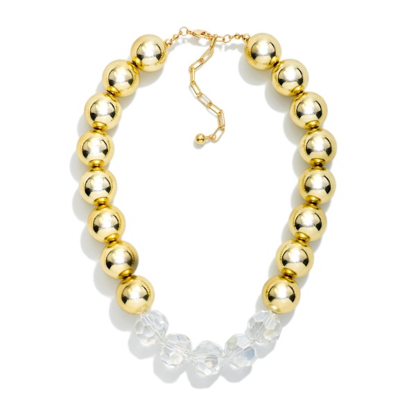 Chunky Metal Tone & Faceted Bead Beaded Necklace 

- Approximately 14" L
- Extender 3" L