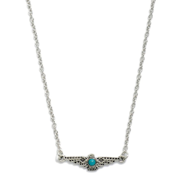 Chain Link Necklace Featuring Engraved Metal Eagle & Turquoise Pendant 

- Approximately 14" L
- Extender 3" L
