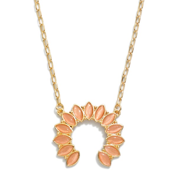 Chain Link Necklace Featuring Stone Studded Upside Down Crescent Pendant 

- Approximately 14" L
- Extender 3" L