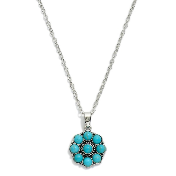 Chain Link Necklace Featuring Turquoise Flower Pendant 

- Approximately 14" L
- Extender 3" L