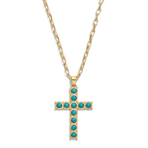 Chain Link Necklace Featuring Stone Studded Cross Pendant 

- Approximately 14" L
- Extender 3" L