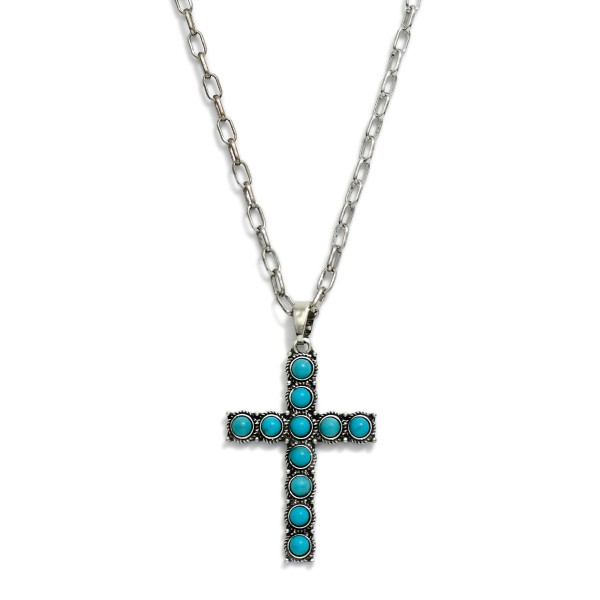 Chain Link Necklace Featuring Stone Studded Cross Pendant 

- Approximately 14" L
- Extender 3" L