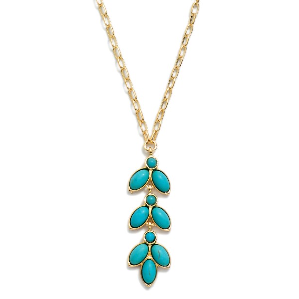 Chain Link Necklace Featuring Turquoise Leaves Pendant 

- Approximately 16" L
- Extender 3" L