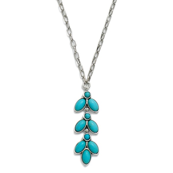 Chain Link Necklace Featuring Turquoise Leaves Pendant 

- Approximately 16" L
- Extender 3" L