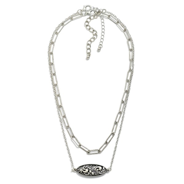 Set Of Two Chain Link Necklaces Featuring Engraved Baroque Pendant 

- Approximately 14" L
- Extender 3" L