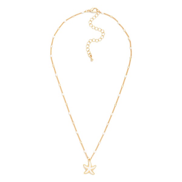 Metal Tone Dainty Chain Link Necklace With Painted Link Detail Featuring Starfish Pendant 

- Approximately 16"L 
- Extender 3" L 