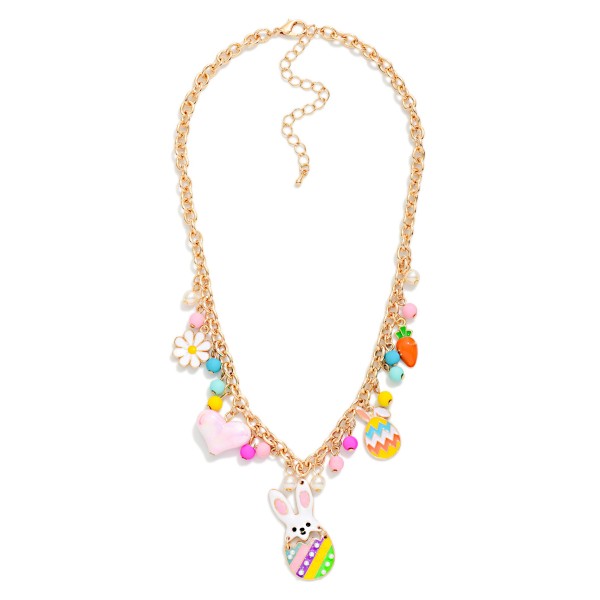 Chain Link Charm Necklace Featuring Enamel Easter Charms 

- Approximately 16" L
- Extender 3" L