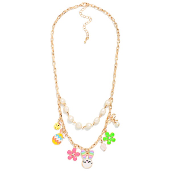 Chain Link Charm Necklace Featuring Pearls & Enamel Easter Charms 

- Approximately 16" L
- Extender 3" L