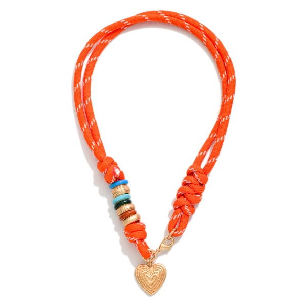 Beaded Rope Necklace Featuring Heart Pendant 

- Approximately 14" L