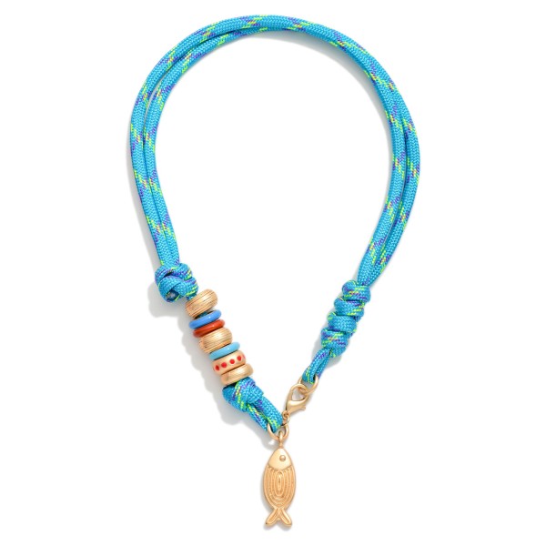 Beaded Rope Necklace Featuring Fish Pendant 

- Approximately 14" L