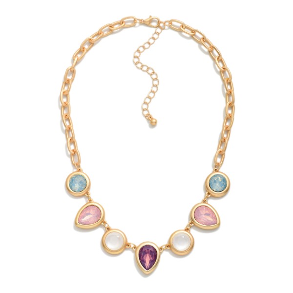 Linked Metal & Acetate Geometric Shapes Necklace 

- Approximately 12" L
- Extender 2" L