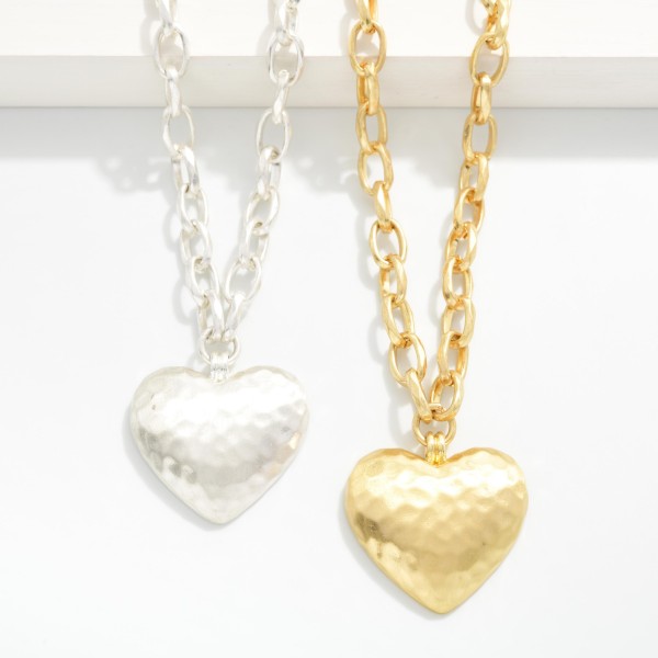 Hammered Chain Link Necklace With Heart Pendant 

- Approximately 16" L 
- Extender 3" L