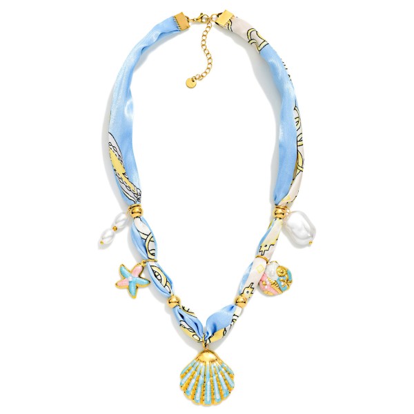 Do Everything In Love Scarf Necklace Featuring Enamel Beach Charms & Pearls 

- Approximately 14" L
- Extender 3" L