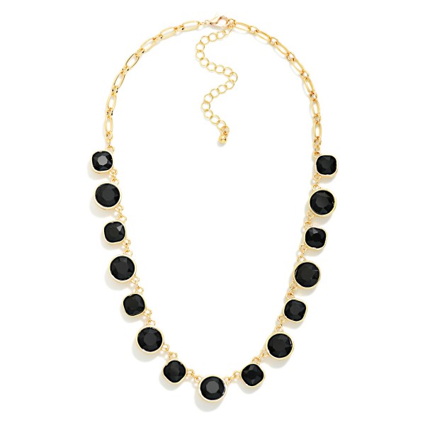 Metal Tone Chain Link Necklace Featuring Glass Crystal Charms

- Approximately 14" L 
- Extender 3.5" L 