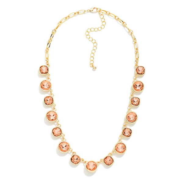 Metal Tone Chain Link Necklace Featuring Glass Crystal Charms

- Approximately 14" L 
- Extender 3.5" L 