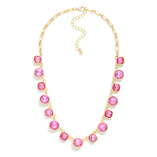 Metal Tone Chain Link Necklace Featuring Glass Crystal Charms

- Approximately 14" L 
- Extender 3.5" L 