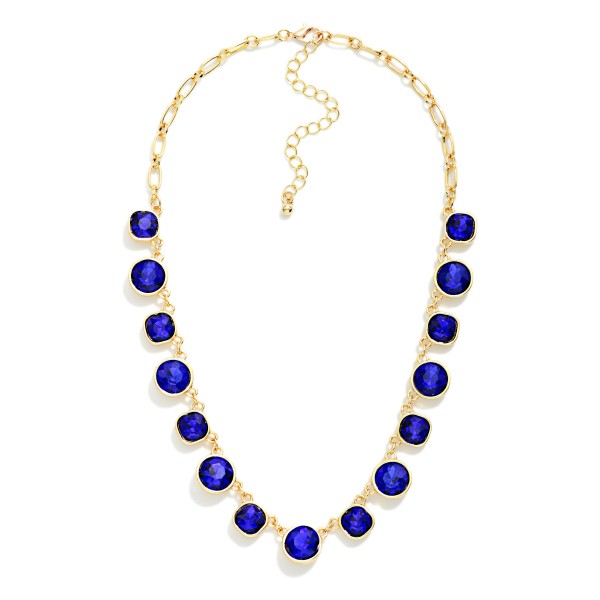 Metal Tone Chain Link Necklace Featuring Glass Crystal Charms

- Approximately 14" L 
- Extender 3.5" L 