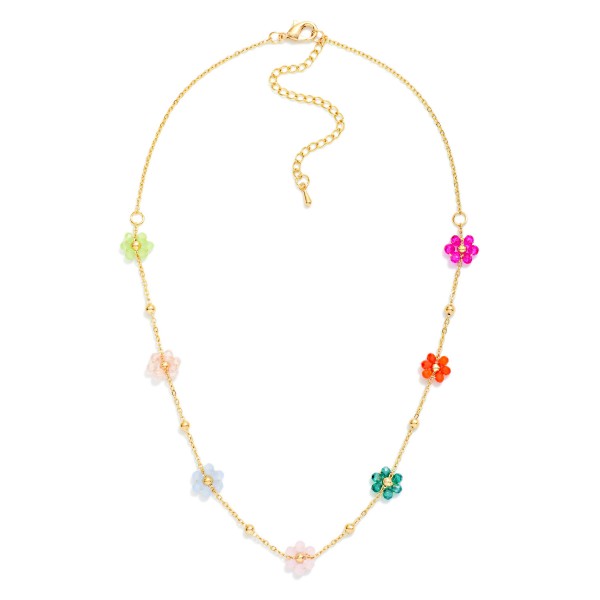 Chain Link Necklace Featuring Beaded Flower Stations 

- Approximately 12" L
- Extender 3" L