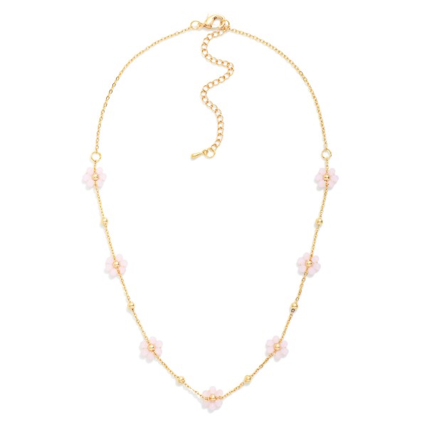 Chain Link Necklace Featuring Beaded Flower Stations 

- Approximately 12" L
- Extender 3" L