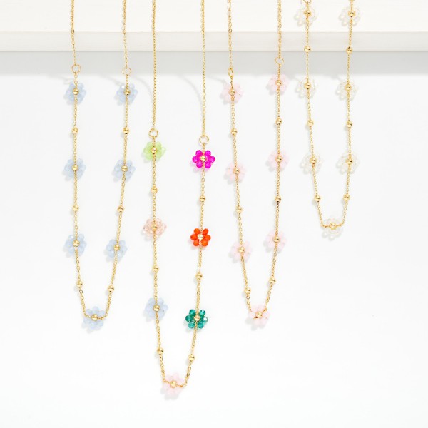 Chain Link Necklace Featuring Beaded Flower Stations 

- Approximately 12" L
- Extender 3" L
