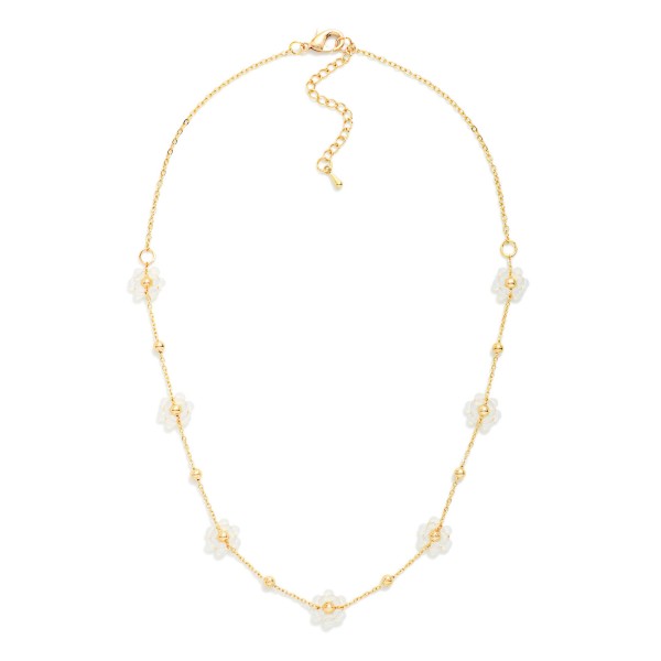 Chain Link Necklace Featuring Beaded Flower Stations 

- Approximately 12" L
- Extender 3" L
