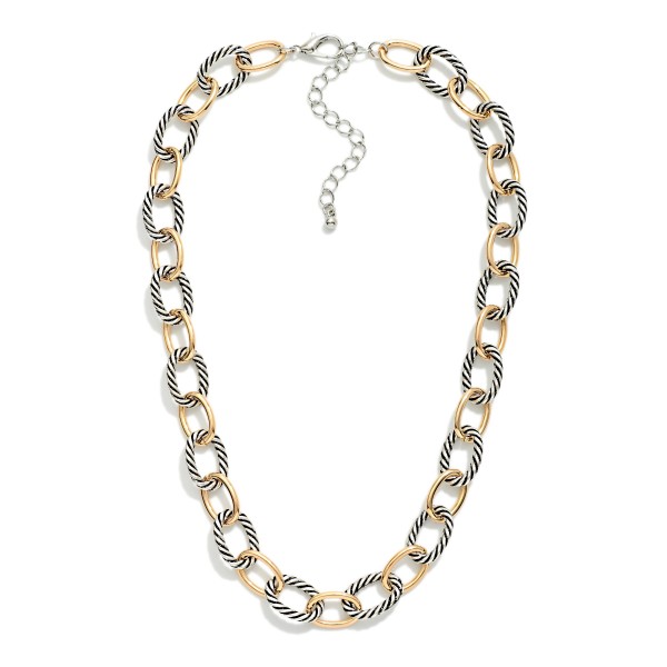 Gold & Twisted Metal Link Chain Link Necklace 

- Approximately 14" L
- Extender 2" L
