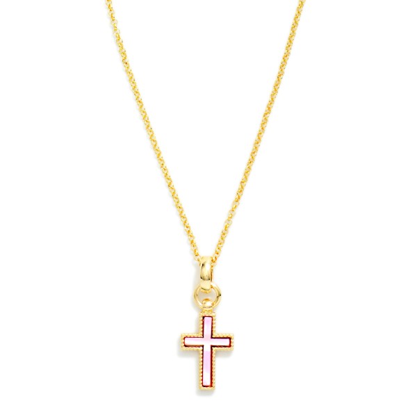 Chain Link Necklace Featuring Pearlescent Cross Pendant 

- Approximately 16" L
- Extender 3" L