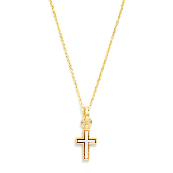 Chain Link Necklace Featuring Pearlescent Cross Pendant 

- Approximately 16" L
- Extender 3" L