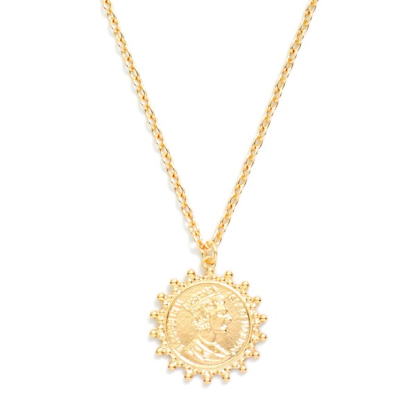 Chain Link Necklace Featuring Metal Tone Medallion Pendant With Bubble Border

- Approximately 14" L
-Extender 3" L