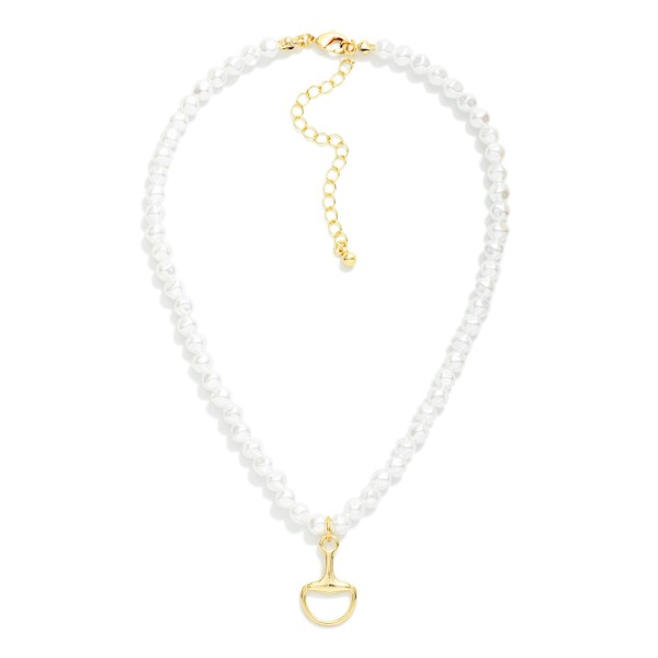 Pearl Beaded Necklace Featuring Horse Bit Pendant 

- Approximately 12" L
- Extender 3" L