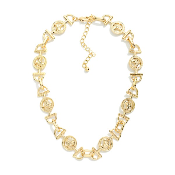 Linked Horsebit & Horse Medallion Chain Link Necklace 

- Approximately 16" L
- Extender 3" L
