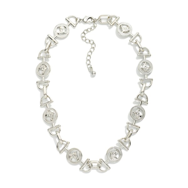 Linked Horsebit & Horse Medallion Chain Link Necklace 

- Approximately 16" L
- Extender 3" L