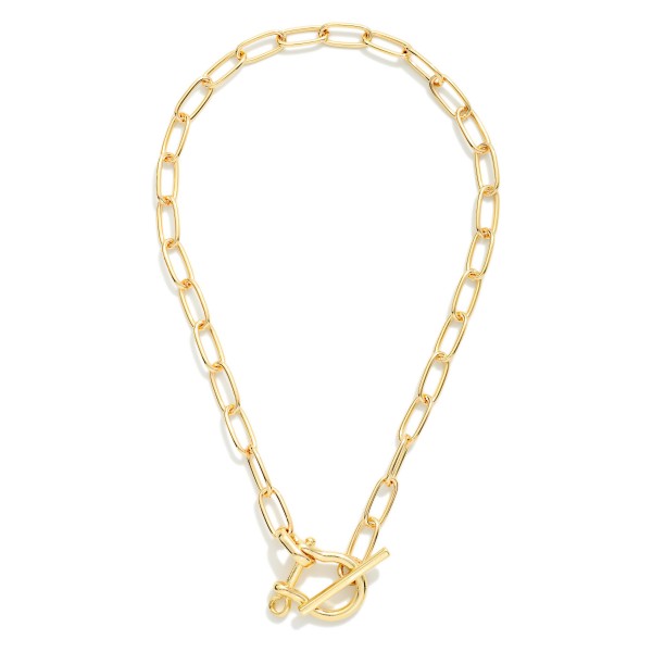 Paperclip Chain Link Necklace Featuring Horsbit Toggle Clasp 

- Approximately 14" L